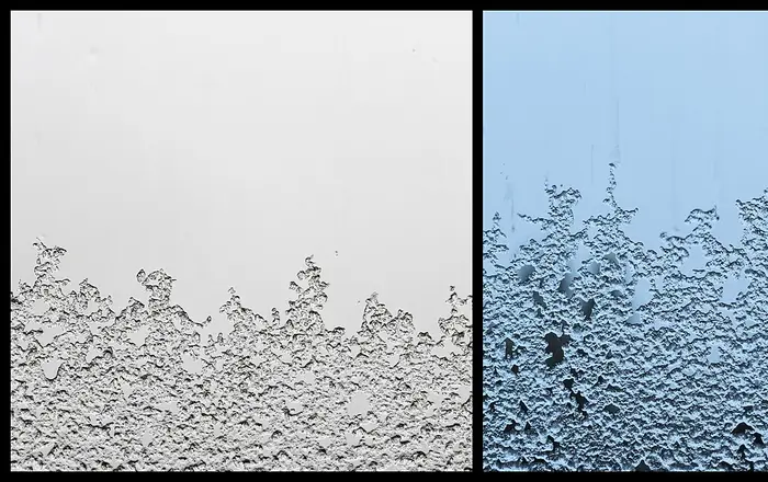 Slush on window in three lights